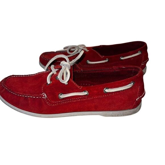 Vintage L.L. Bean Womens 9.5 Red Leather Topsider Boat Shoes White Rubber Soles - Picture 4 of 8
